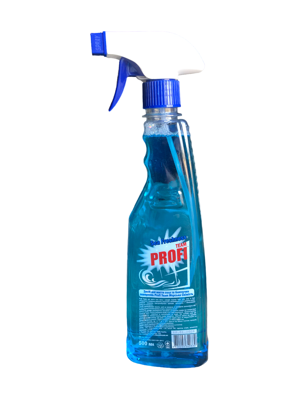 Засіб для очистки скла та догляду за автотранспортом ТМ "PROFI TEAM" 0,5л Морська Свіжість